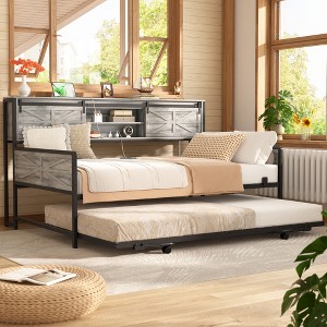 Aheaplus Storage Daybed with Trundle and Charging Station - 1 of 4