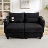 63" Convertible Corduroy Sleeper Loveseat Sofa with USB Ports,Cup Holders,Storage Armrests and Pillows–Maison Boucle - 3 of 4