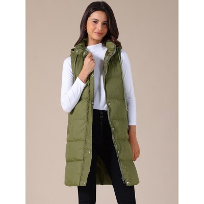 INSPIRE CHIC Women's Long Casual Sleeveless Zippered Hooded Down Puffer Vest Green Small — фото 2