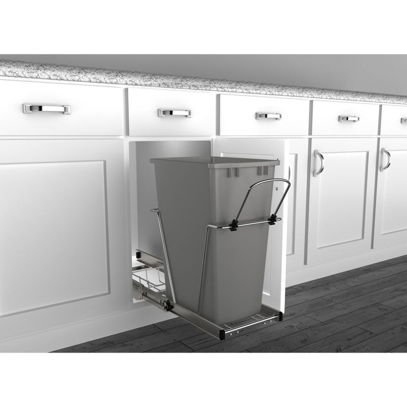 Rev-A-Shelf RV-12KD Series 35-Quart Kitchen Cabinet Pull-Out Waste Container with Rear Storage and Chrome-Plated Wire Bottom Mount, 3 of 10