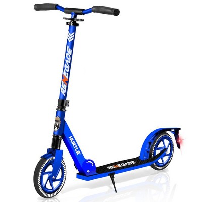 Hurtle Renegade Lightweight Foldable Teen and Adult Adjustable Ride On 2 Wheel Transportation Commuter Kick Scooter, Blue