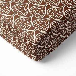 Bacati - Damask Chocolate Dark 100 percent Cotton Universal Baby US Standard Crib or Toddler Bed Fitted Sheet - 1 of 4