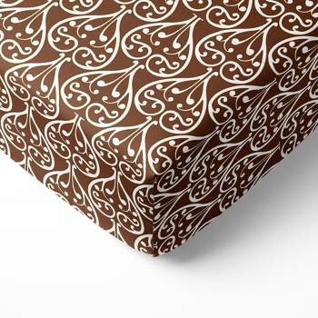 Bacati - Damask Chocolate Dark 100 percent Cotton Universal Baby US Standard Crib or Toddler Bed Fitted Sheet