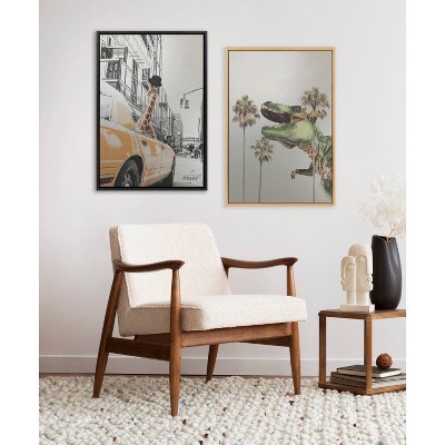 Dinosaur Beach Scene Metallic Canvas Wall Art