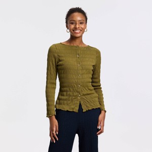 Women's Long Sleeve Boat Neck Crinkle Top - A New Day™ Olive Green