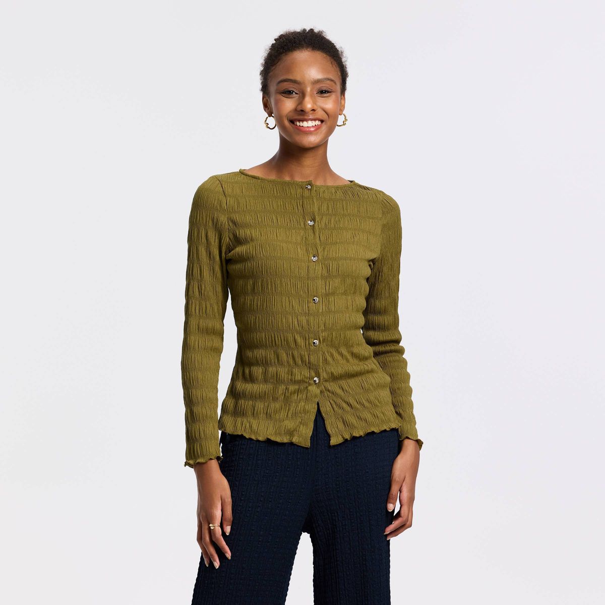 Women's Long Sleeve Boat Neck Crinkle Top - A New Day™ - thumbnail 8