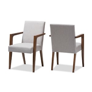 Set of 2 Andrea Mid-Century Modern Upholstered Wooden Armchair - Grayish Beige - Baxton Studio: Polyester, Rubberwood Frame, 250lb Capacity - 1 of 4