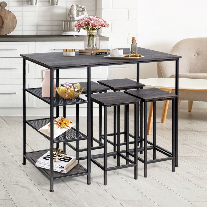 Costway Bar Pub Table Industrial Counter Black Dining Table with Metal Frame, 4 of 11
