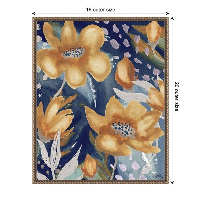 Golden Floral and Silver Petals Beaded Framed Canvas Wall Art