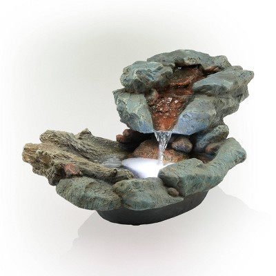 Gray and Brown 20" Fiberglass Outdoor Fountain with LED Lights