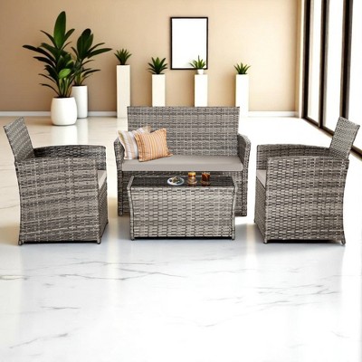 Mshliw 4-Piece Outdoor PE Wicker Furniture Set, Patio Gray Rattan Sectional Sofa with Washable Cushions for Garden, Porch, or Balcony