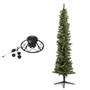 Home Heritage 1-1.75" Christmas Tree Base Rotating Metal Stand with Stanley 7' Skinny Pencil 350 Pre-Lit Multicolor Lights Artificial Christmas Tree - 1 of 4