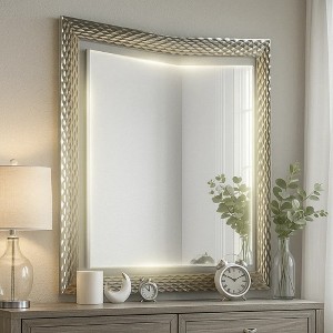 Royal Hampton 41 x 44 Dresser Mirror w LED, Glam Gray Wood, Silver Trim - 1 of 4