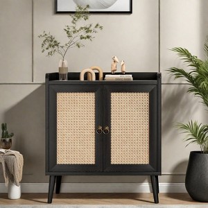 SEVOBAL Utility Storage Cabinets Vintage Rattan Sideboard Cabinet, Stylish Storage for Dining Room, Living Room and Hallway, Black, 15"*26.4"*30" - 1 of 4
