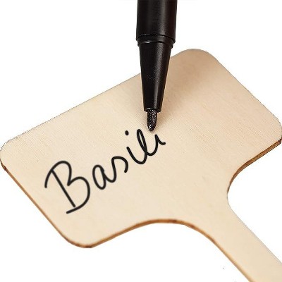 Natural Wooden Plant Tags with Black Marker Pen - 60 Pieces