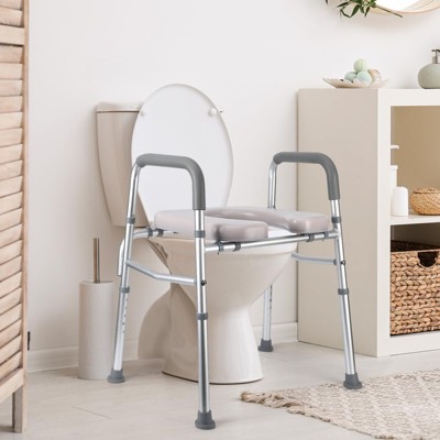Raised Toilet Seat for 350LB, Adjustable Height Bathroom Assist Frame for Elderly, Standalone Commode for Handicapped and Disabled with Padded Seat