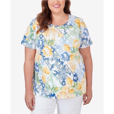 Alfred Dunner Womens Graphic Print Peasant Blouse