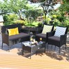 Costway 4PCS Patio Rattan Furniture Set Cushioned Sofa Coffee Table Backyard Turquoise/Red/White/Grey/Navy - image 4 of 4