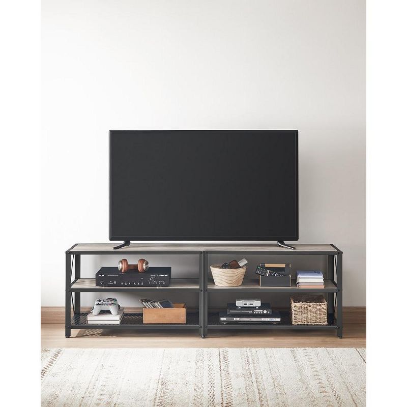 VASAGLE TV Stand, TV Console for TVs Up to 70 Inches, TV Table, 63 Inches Width, TV Cabinet with Storage Shelves, Steel Frame, Greige and Black, 4 of 9