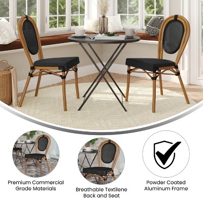 Set of Two Black and Natural Aluminum Bistro Chairs
