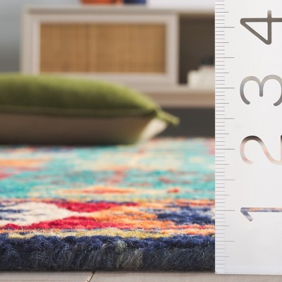 Handmade Blue and Red Wool Tufted Area Rug