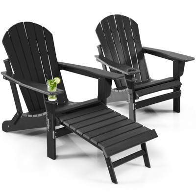 Tangkula 2PCS Adirondack Chair W/Ergonomic Design&Ottoman Outdoor Armchair HDPE chair for Yard&Patio Black/Coffee/Grey/Turquoise/White