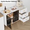 Homhougo Fluted Sideboards Buffets Cabinet with Glass Doors, 3 Drawers, Marble Top Kitchen Sideboard Cabinet White - 3 of 4