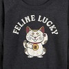 Women's - Instant Message - Feline Lucky Lightweight French Terry Wide Neck Long Sleeve Graphic Shirt - 2 of 4