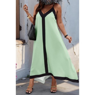 I AM A FASHION JUNKY Plus Colorblock Spaghetti Strap A Line Dress