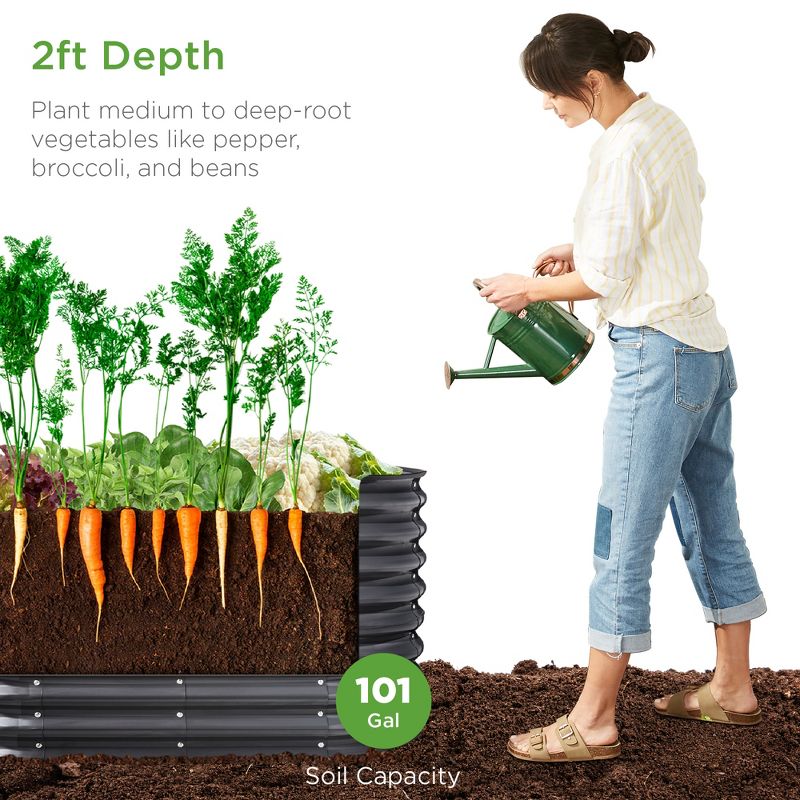 Best Choice Products 4x2x2ft Outdoor Raised Metal Oval Garden Bed, Planter Box for Vegetables, Flowers - Charcoal, 3 of 9