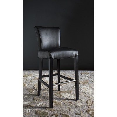 Seth Black Leather and Wood Parsons Bar Stool