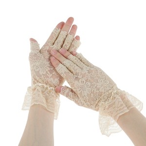 Unique Bargains Women's Half Finger Lace Floral Sunblock Fingerless Gloves 1 Pair - 1 of 4