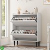 Shoe Cabinet with 2 Flip Drawers Wooden Shoe Organizer w/Adjustable Shelf Shoe Storage - 3 of 4