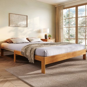 Retractable Bed frame No Headboard, wood Bed Frame with Solid Wood Slat Bases - 1 of 4