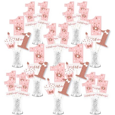 Big Dot of Happiness 1st Birthday Little Miss Onederful - Girl First Birthday Party Centerpiece Sticks - Showstopper Table Toppers - 35 Pieces