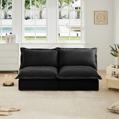 Upholstered Modular Sectional Sofa, 2 Seater Armless Sectional Sofa with Free Combination, Sectional Sofas with Chenille Fabric-Cuddlewood