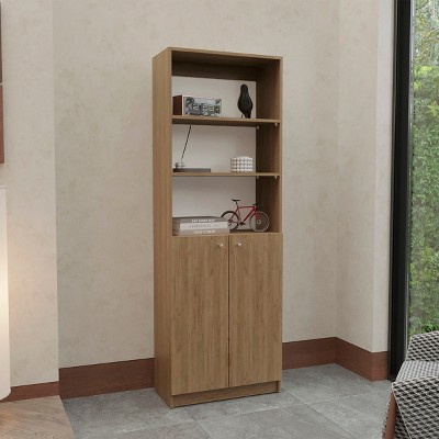 FURNIinspire Utility Storage Shelves Storage Unit, Shelving Unit, Pantry Shelves, Kitchen Shelves, 2 Door Bookcase, Beige, 12.4"*24.8"*71.1"