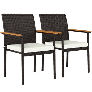 Outsunny Patio Wicker Dining Chair Set of 2, PE Rattan Outdoor Dining Chairs with Cushions, Backrest, Armrests for Deck, Garden - 1 of 4
