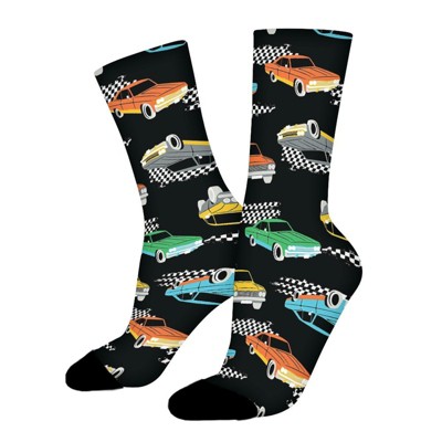 Vintage Race Cars Women Printed Crew Socks Funny Funky Socks Soft Polyester Novelty Gifts for Artists Men