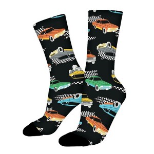 Vintage Race Cars Women Printed Crew Socks Funny Funky Socks Soft Polyester Novelty Gifts for Artists Men - 1 of 1