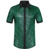 Lars Amadeus Men's Contrasting Color Short Sleeves Button Down Disco Party Sparkly Metallic Shirts - 2 of 4