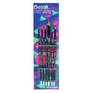 Creative Mark Beste Golden Taklon Assorted Shape #0 Artist Brush, Professional Watercolor Brushes, For Acrylic Painting, Short Handle, Sharp Edges, - 1 of 4