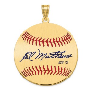 Black Bow Jewelry 14K Gold Plated Eddie Mathews Signature LG Enamel Baseball Pendant - 1 of 4
