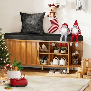 Fluted Shoe Racks, Shoe Storage Bench with Cushion Adjustable Shelf Sliding Door Two Tier Rack Entryway Organizer - 1 of 4