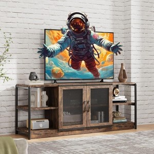 Rustic Grey Entertainment Center, 63-Inch TV Stand with Storage Cabinet and Mesh Doors for Living Room & Bedroom - 1 of 4