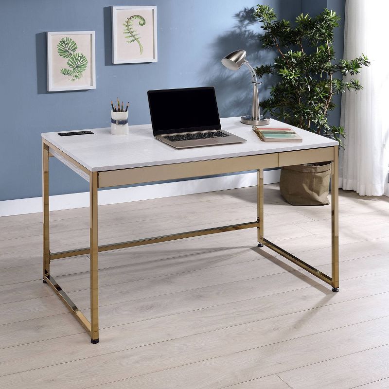 Paylen 2 Drawer Desk with USB Port White/Copper - miBasics, 3 of 7