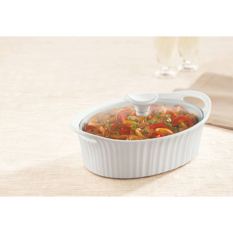 CorningWare French White 1.5qt Oval Ceramic Casserole with Glass Cover, 4 of 5