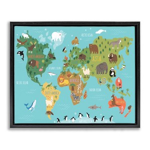 Stupell Industries Country Animals World Map Continents Wildlife Diagram Floating Frame Canvas Art, Black, 31" x 25" - 1 of 4