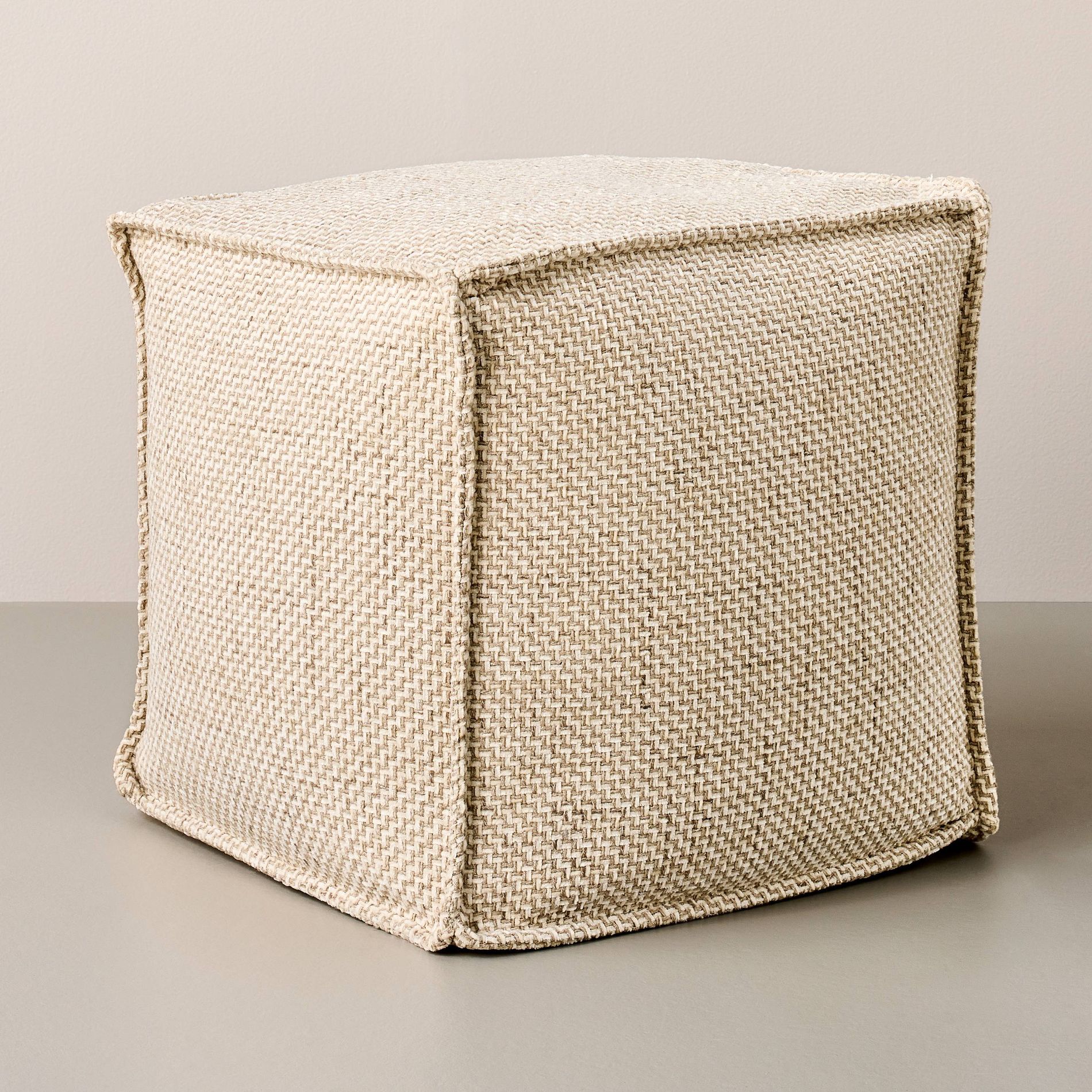 Wool Pattern Square Pouf Cream - Hearth & Hand™ with Magnolia