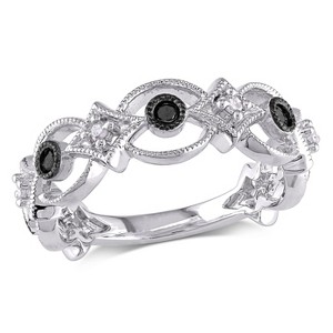 EVERLY JEWELRY | Sterling Silver with Black Rhodium Plated 1/6 CT TW Black and White Diamond Vintage Ring - 1 of 4